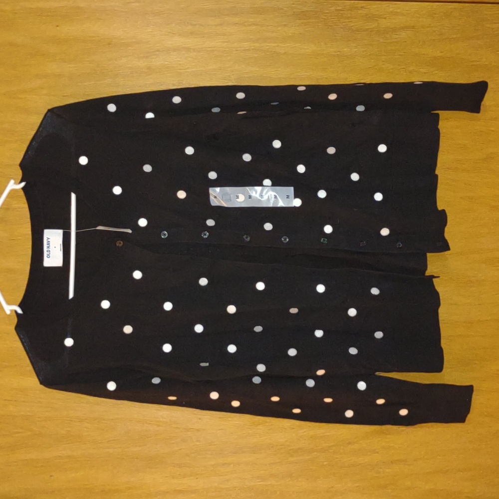 Black & White polka dot Old Navy long sleeve button down sweater Medium Women's